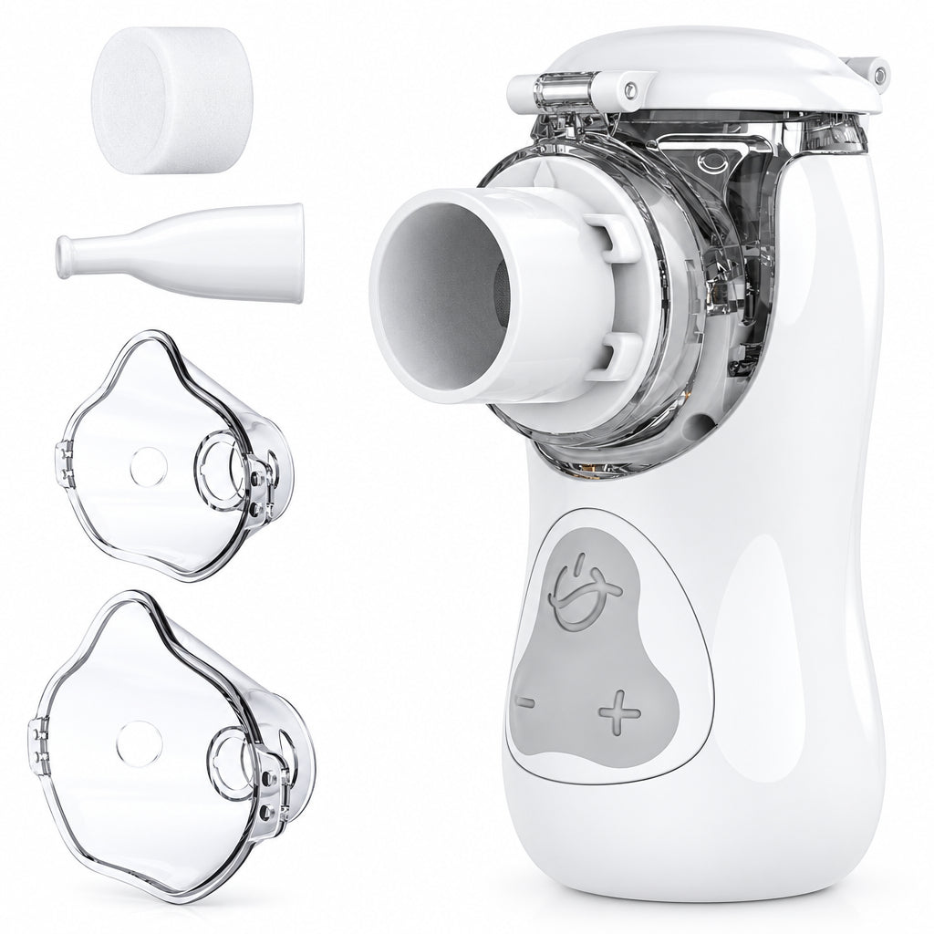 FEELLIFE Nebuliser Machine for Adults, Type-C Rechargeable Portable Nebuliser for Adults & Kids, Silent Portable Handheld Inhaler for Home and Travel with 2 Masks & Mouthpiece